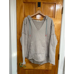 Natural Life Gray Raw Edge Hooded Pullover Sweatshirt Women’s L/XL